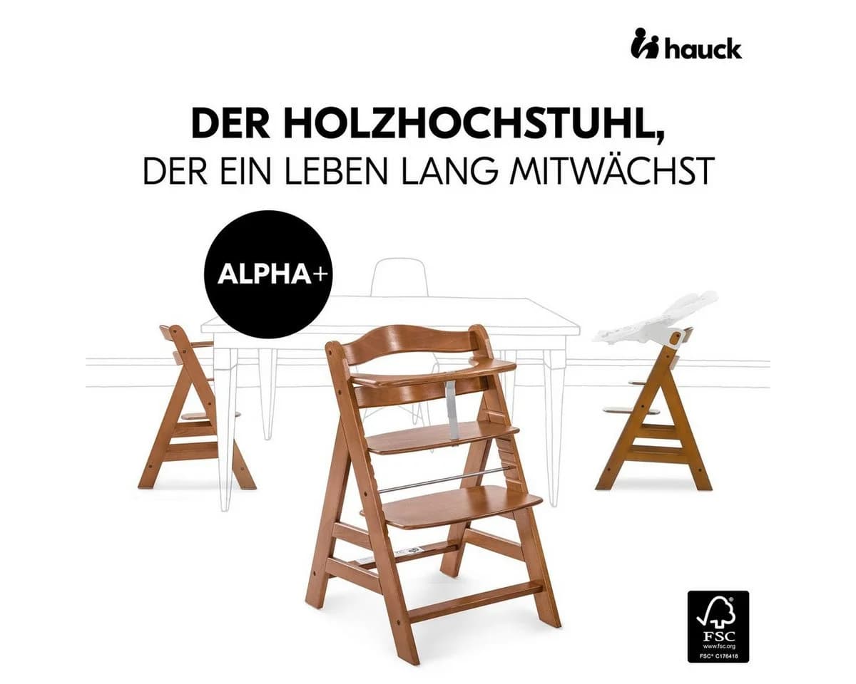 Hauck Hochstuhl Alpha Plus Newborn Set - Braun Massivholz - Bild 3