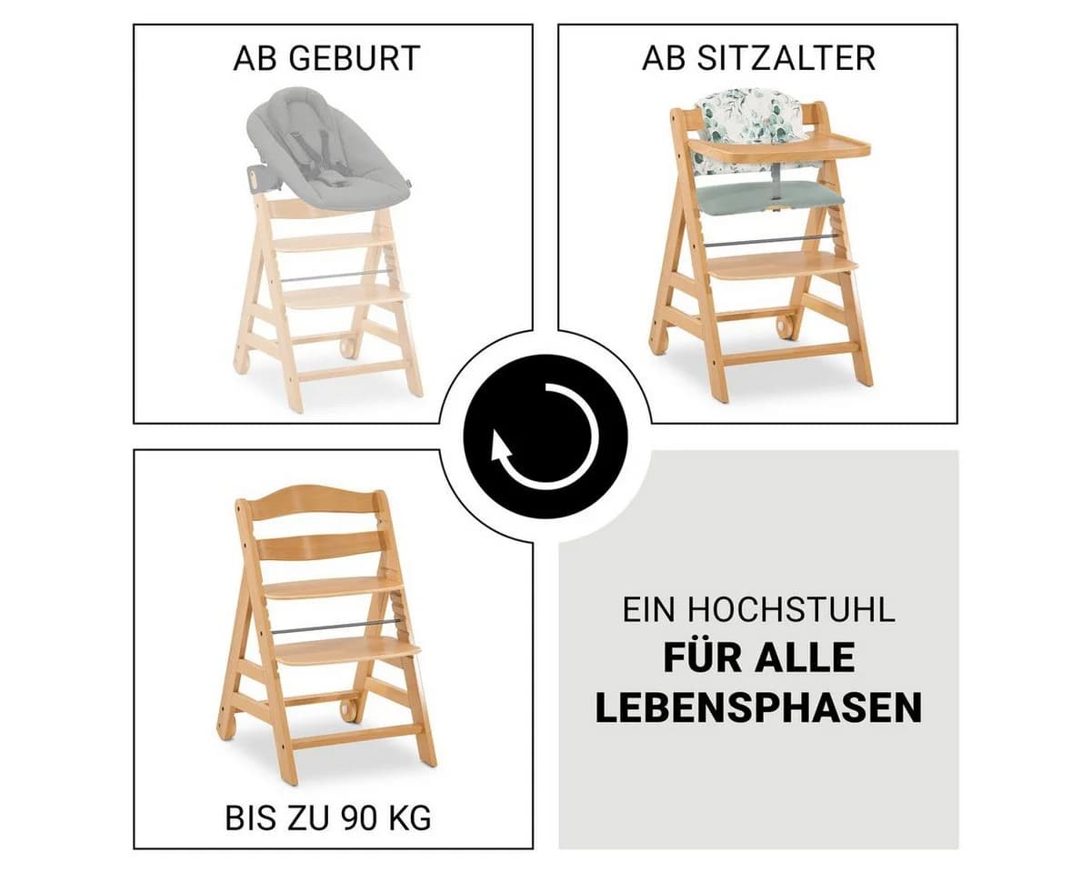 Hauck Hochstuhl Alpha Move Natur Buchenholz mit Rollen & Sitzkissen - Bild 3
