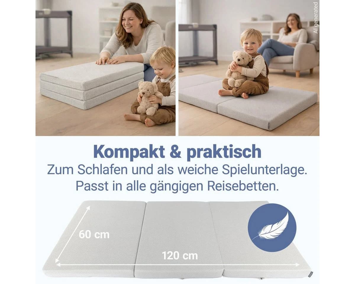 LaLoona Reisebett-Matratze Grau 5 cm hoch mit wasserdichter Auflage - Bild 5