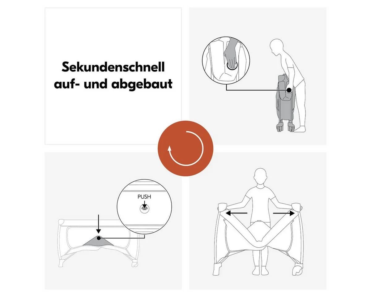 Hauck Baby-Reisebett Sleep N Easyfold Set Grau mit Matratze & Mückenschutz - Bild 4