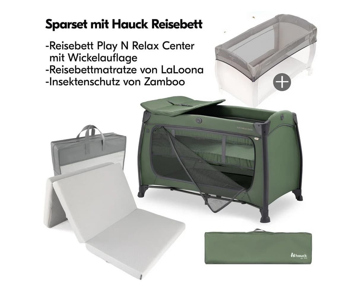 Hauck Baby-Reisebett Play N Relax Center Set Dark Green mit Matratze