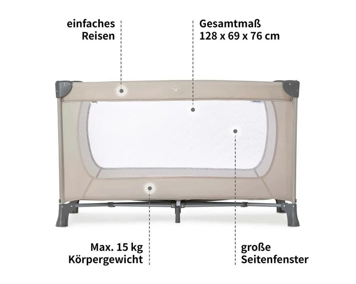 Hauck Baby-Reisebett Dream N Play Beige mit Matratze & Insektenschutz - Bild 3