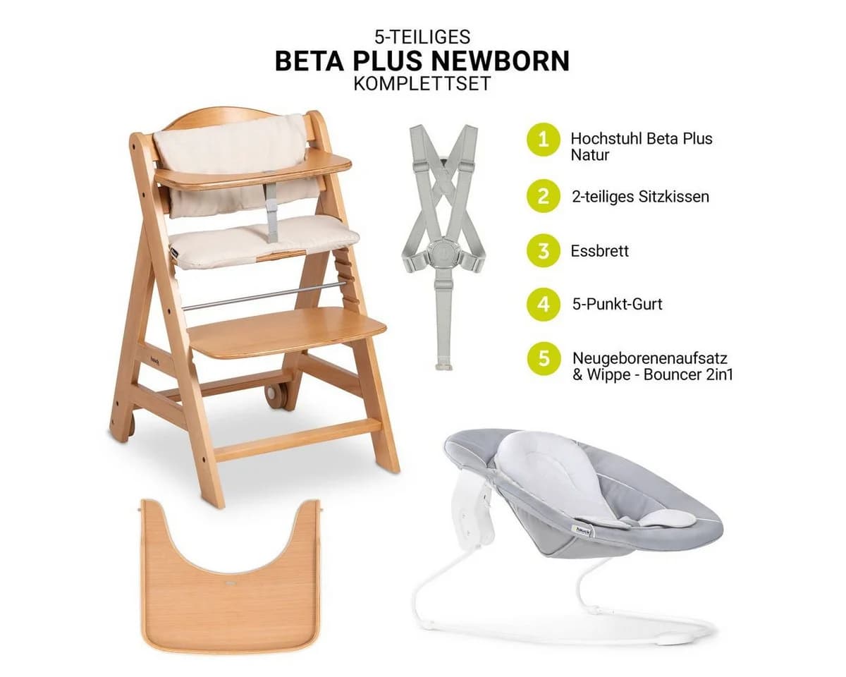 Hauck Hochstuhl Beta Plus Newborn Set Buchenholz Beige