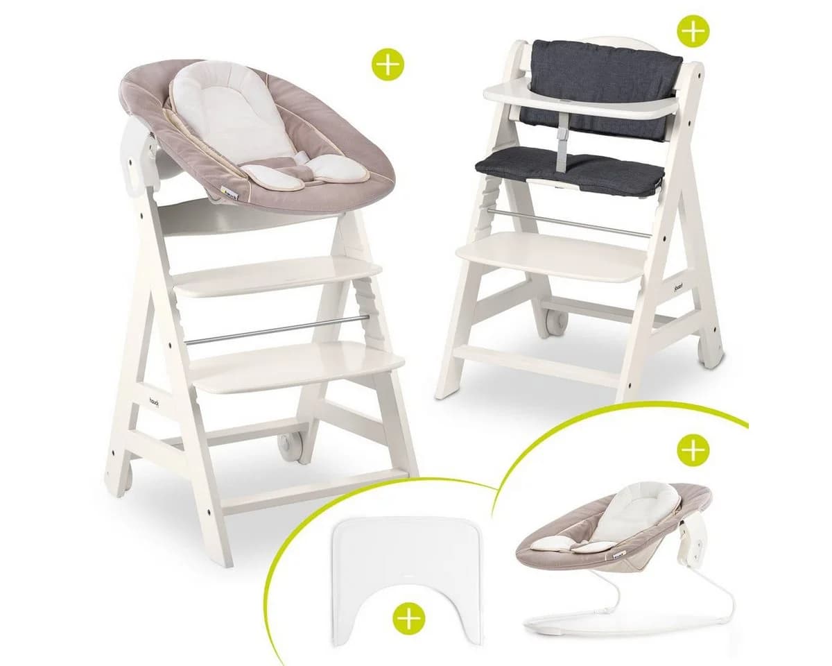 Hauck Beta Plus Newborn Set Hochstuhl Weiß Massivholz mit Neugeborenenaufsatz - Bild 2