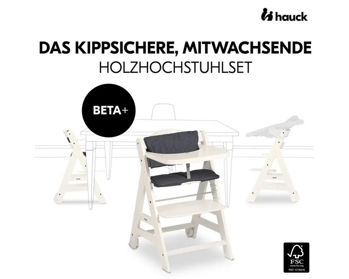Hauck Beta Plus Newborn Set Hochstuhl Weiß Massivholz mit Neugeborenenaufsatz - Bild 3