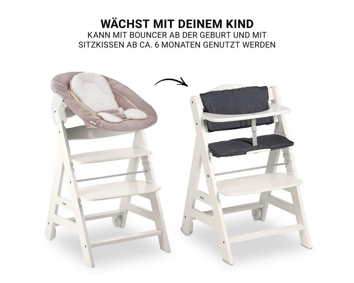Hauck Beta Plus Newborn Set Hochstuhl Weiß Massivholz mit Neugeborenenaufsatz - Bild 4