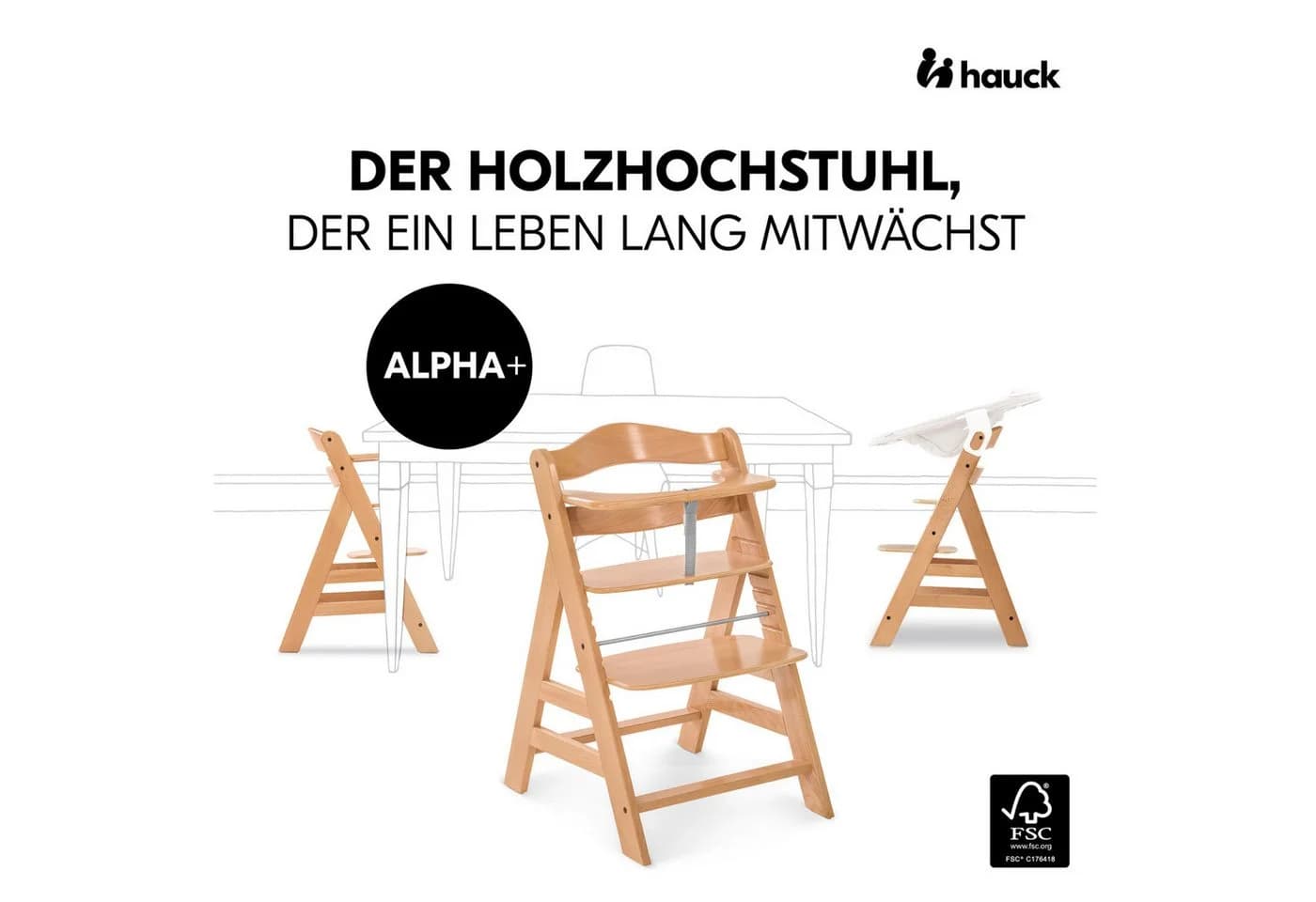 Hauck Hochstuhl Alpha Plus Mitwachsender Holz Kinderhochstuhl Beige