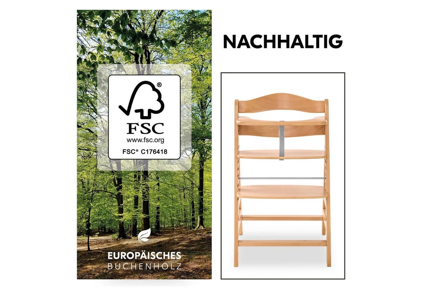 Hauck Hochstuhl Alpha Plus Mitwachsender Holz Kinderhochstuhl Beige - Bild 3
