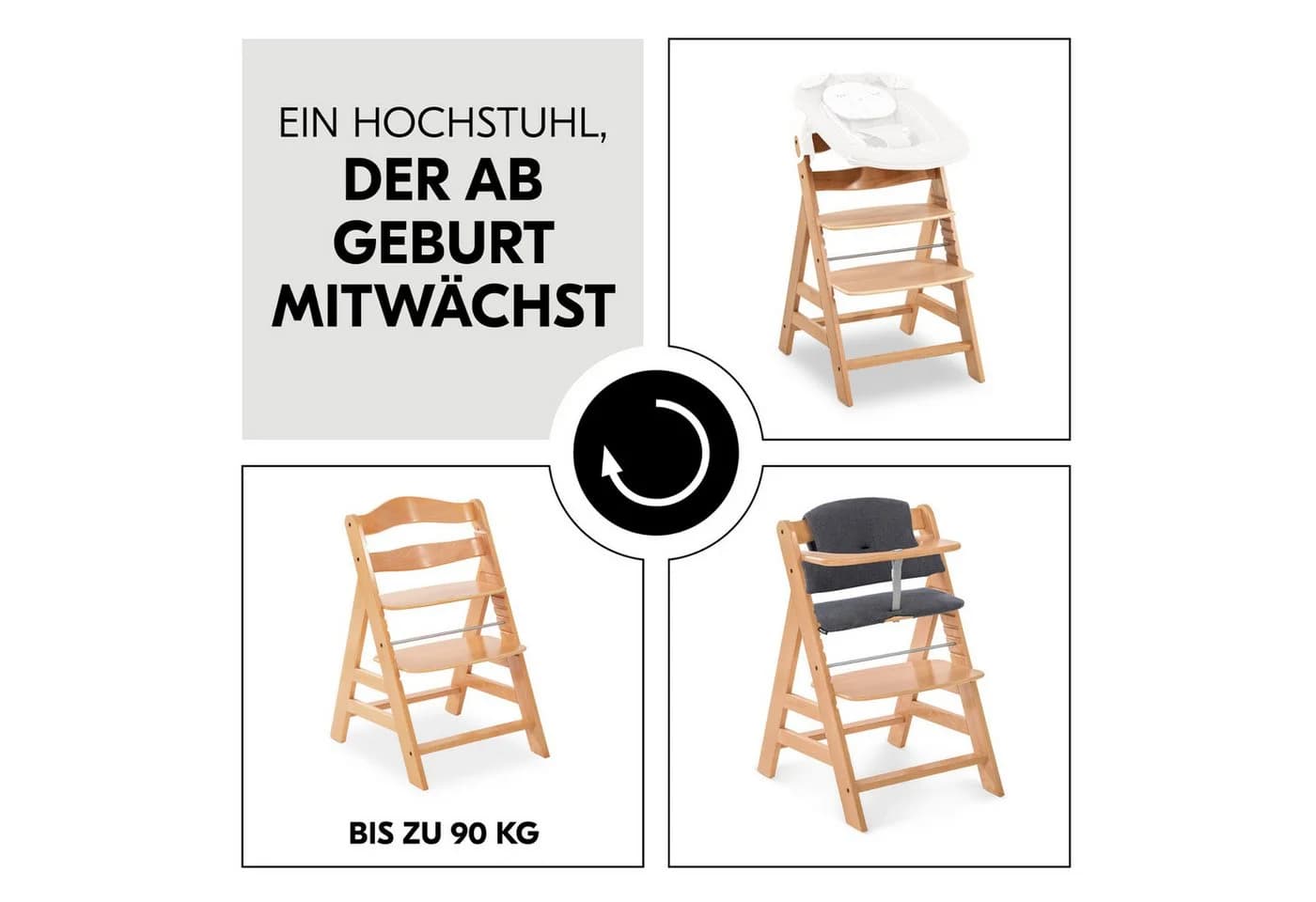 Hauck Hochstuhl Alpha Plus Mitwachsender Holz Kinderhochstuhl Beige - Bild 5