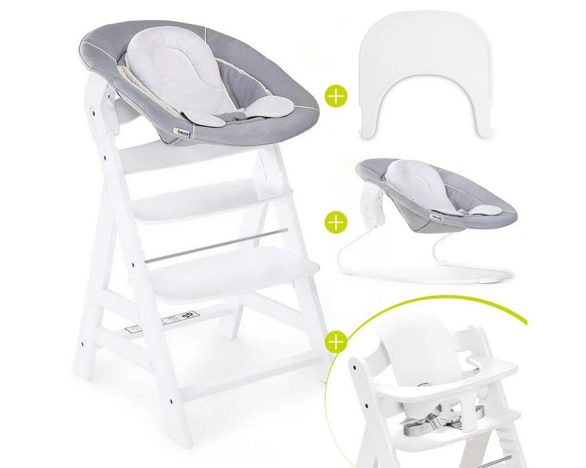 Hauck Hochstuhl Alpha Plus Newborn Set Weiß Holz mit Neugeborenenaufsatz - Bild 2