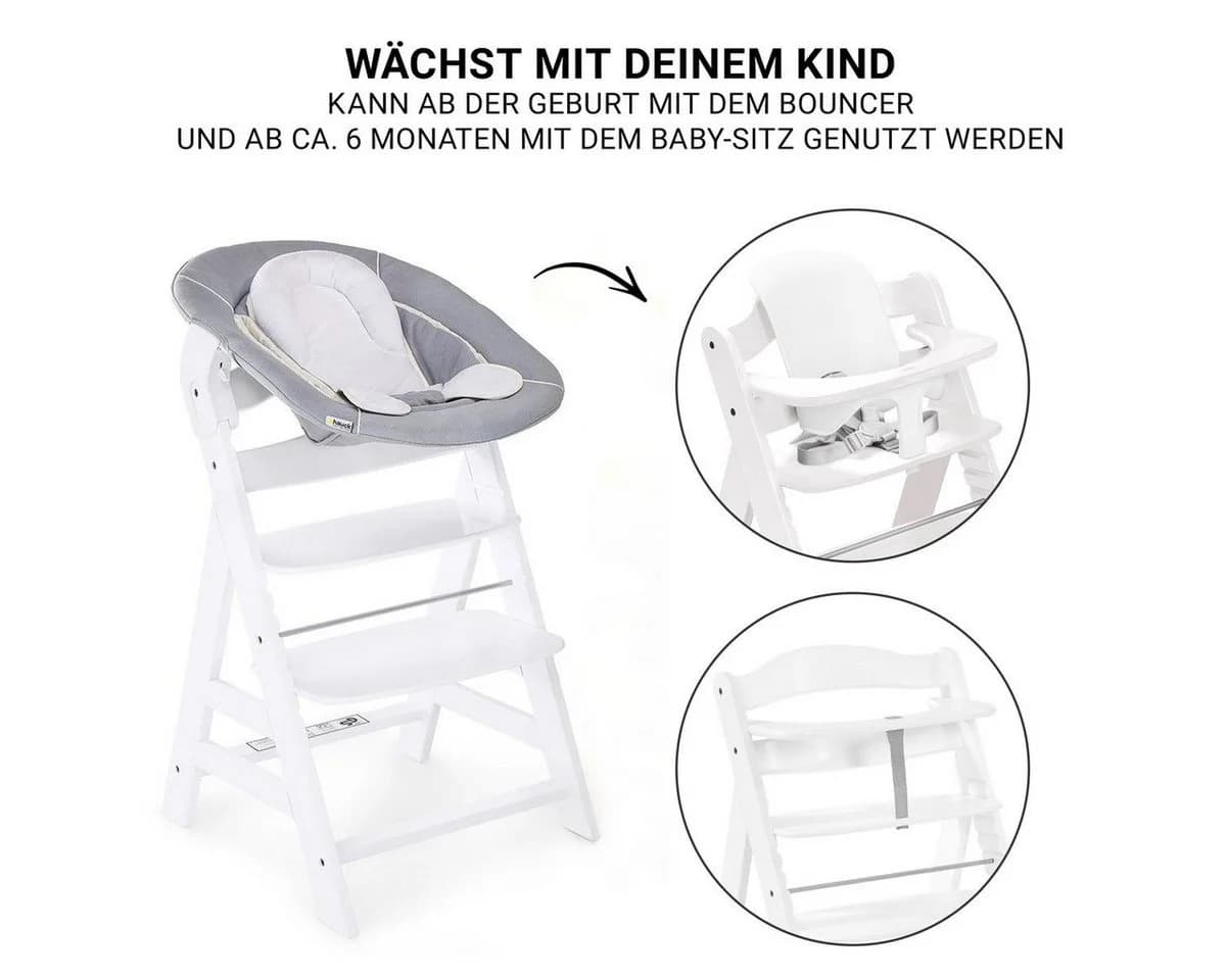 Hauck Hochstuhl Alpha Plus Newborn Set Weiß Holz mit Neugeborenenaufsatz - Bild 3