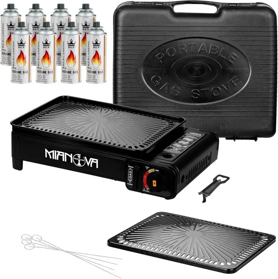 Mianova Camping-Gasgrill 2in1 Schwarz mit Piezozündung & Zubehör - Bild 2