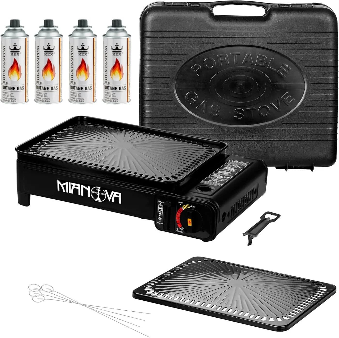 Mianova Camping-Gasgrill 2in1 Schwarz mit Piezozündung & Komplettset - Bild 2