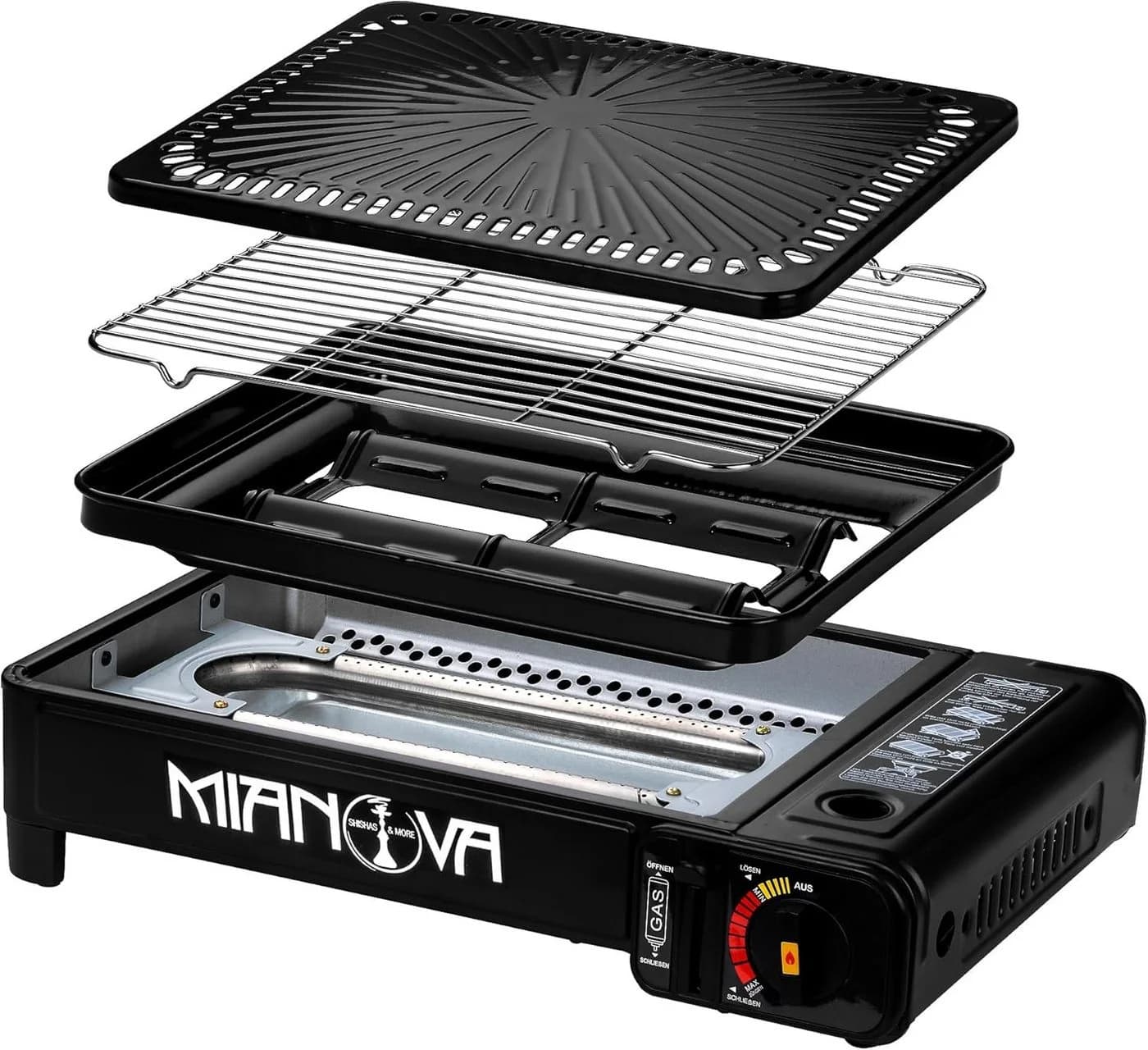 Mianova Camping-Gasgrill 2in1 Schwarz mit Piezozündung & Komplettset - Bild 4