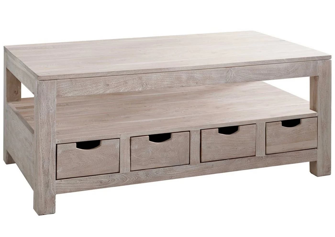 Massivmoebel24 Couchtisch NATURE WHITE massiv Akazie beige/weiß - Bild 2