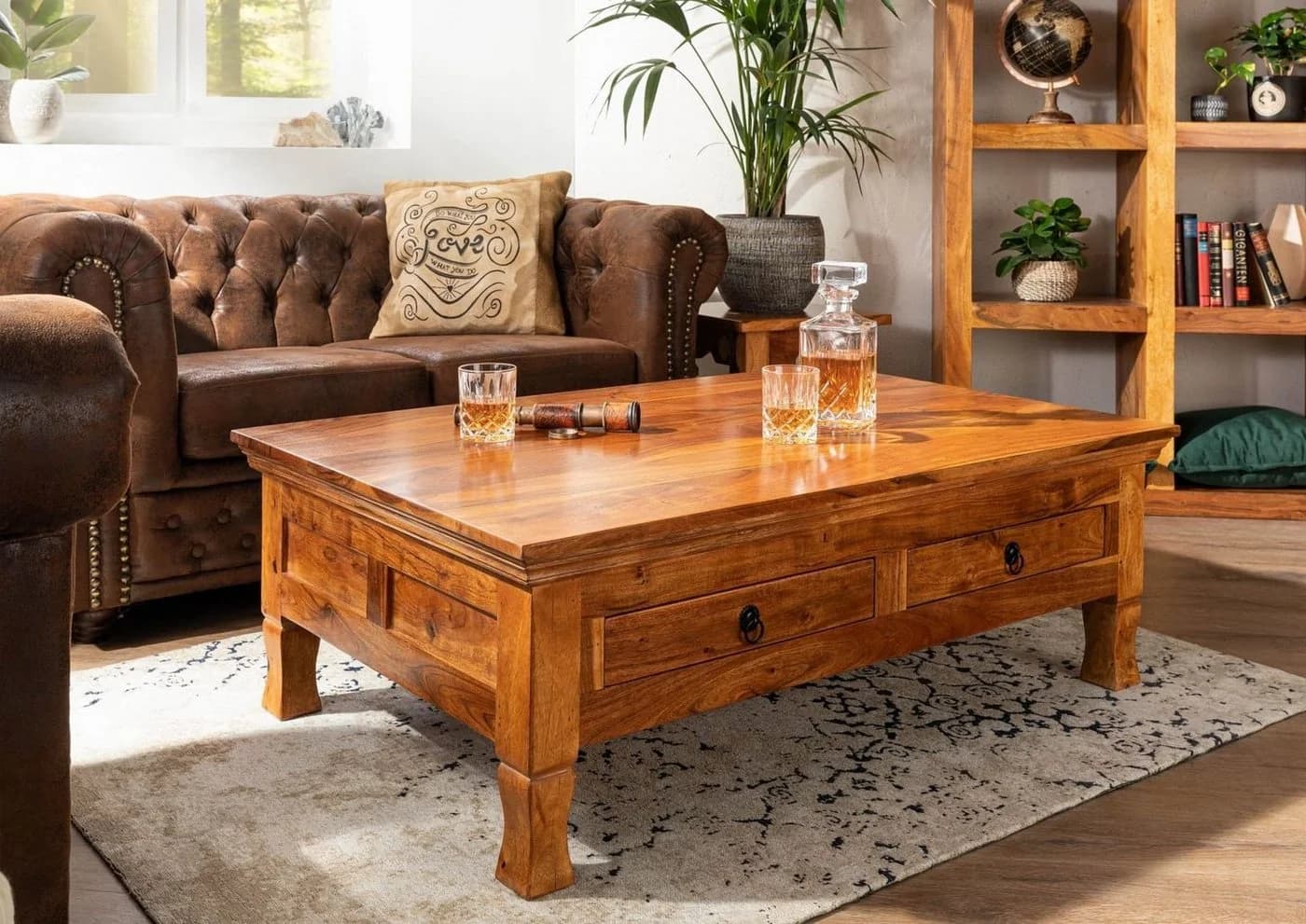 Massivmoebel24 Couchtisch OXFORD Landhausstil Akazie 2 Schubladen - Bild 2