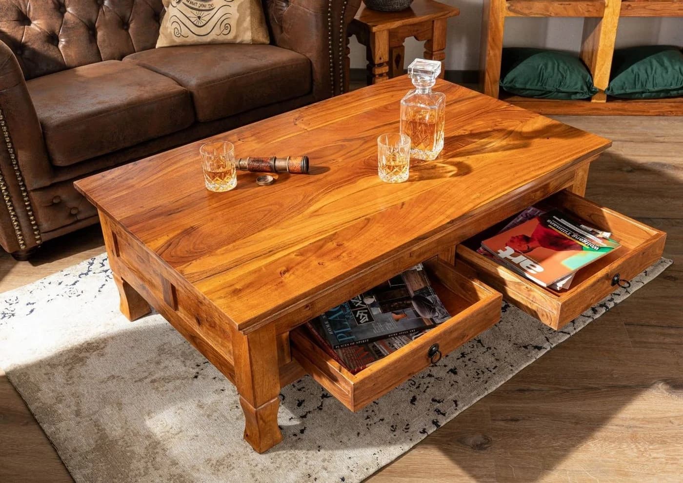 Massivmoebel24 Couchtisch OXFORD Landhausstil Akazie 2 Schubladen - Bild 4