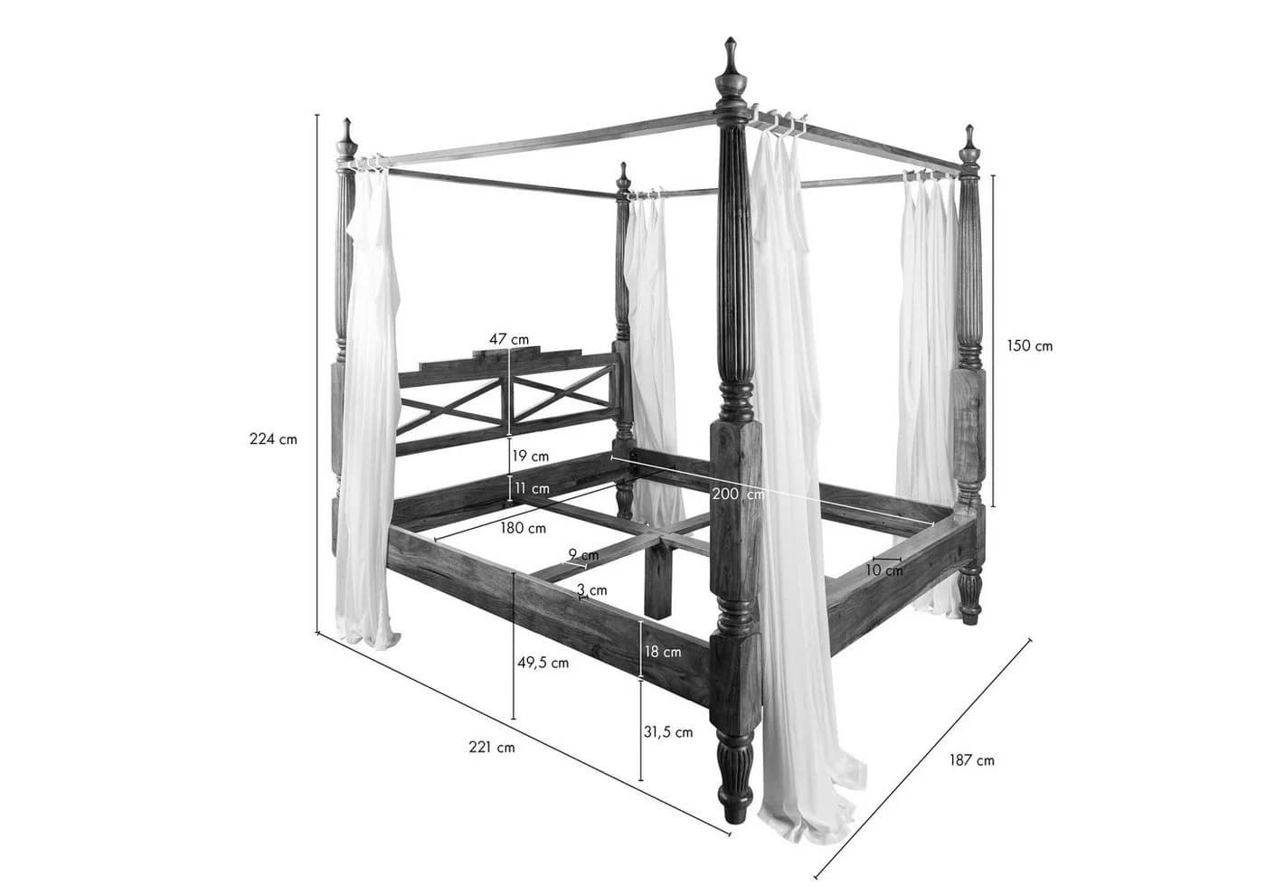 Massivmoebel24 Massivholzbett OXFORD Himmelbett Akazie 180x200x224 Nougat Lackiert - Bild 3