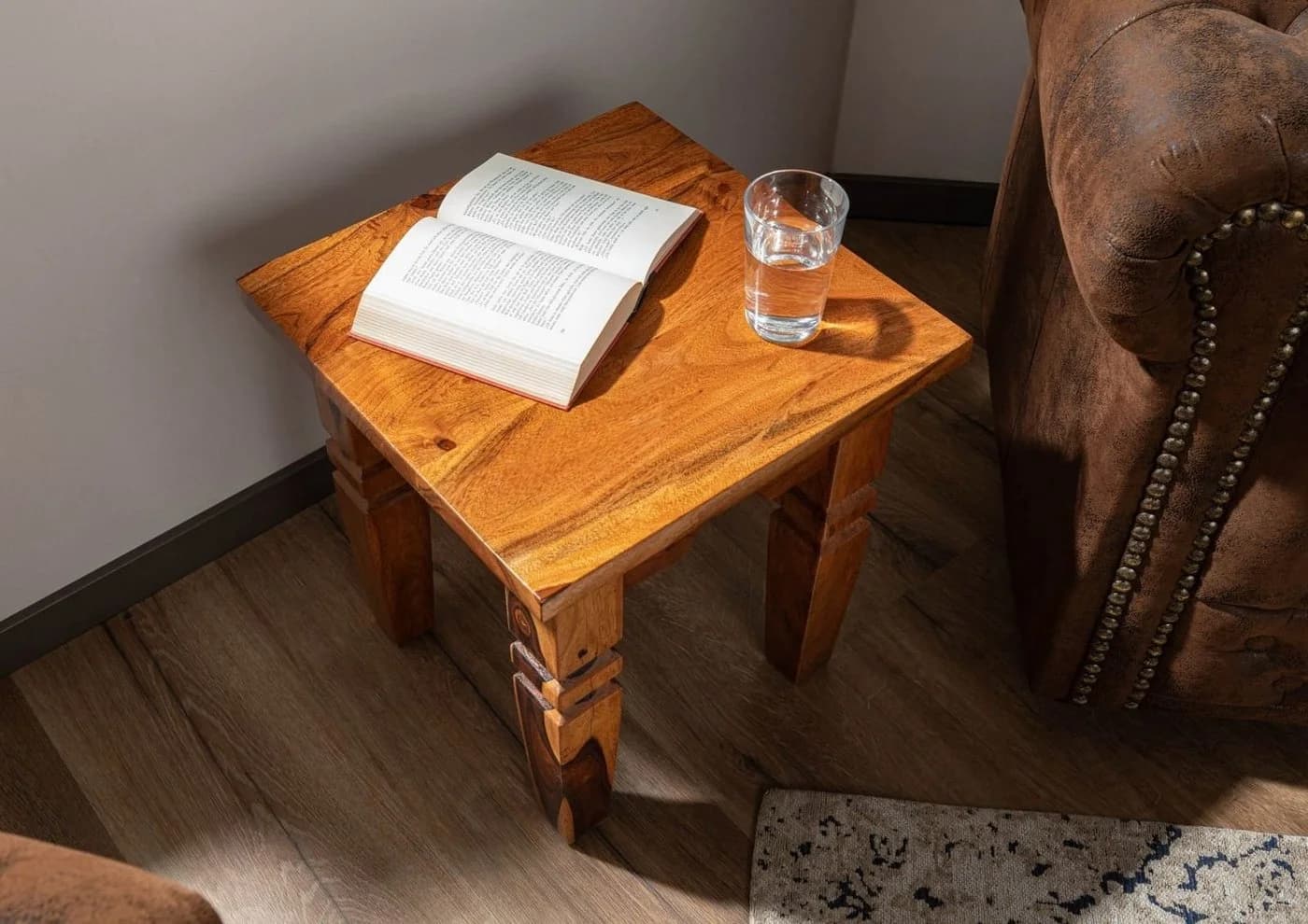 Massivmoebel24 Hocker OXFORD Akazie 42x42x45 Honig Lackiert