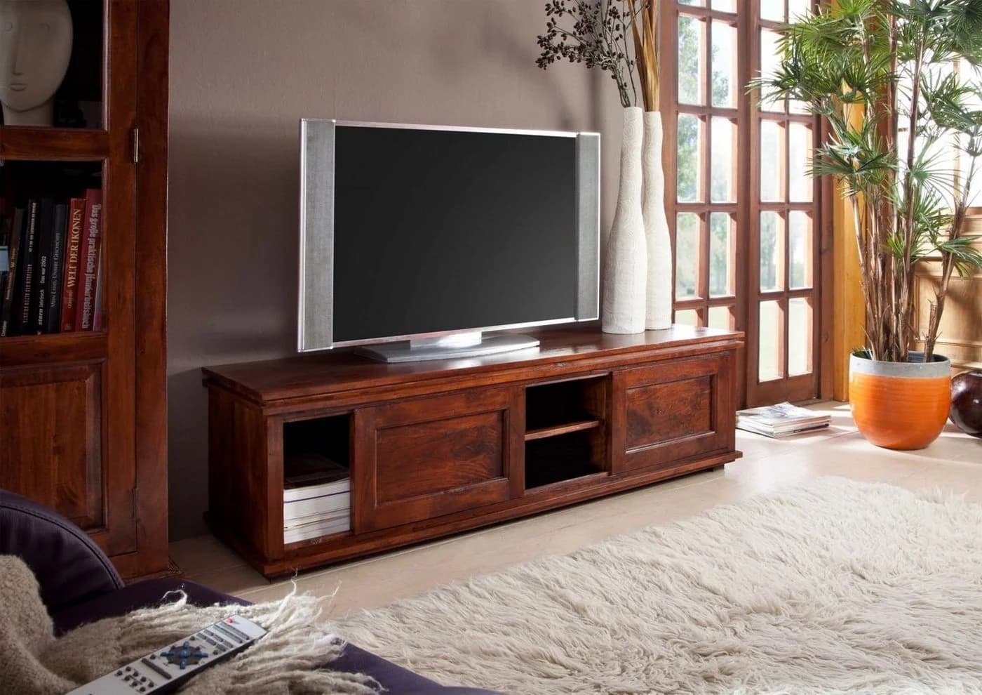 Massivmoebel24 Lowboard OXFORD Massivholz Akazie 160x45x45 Nougat Lackiert - Bild 2