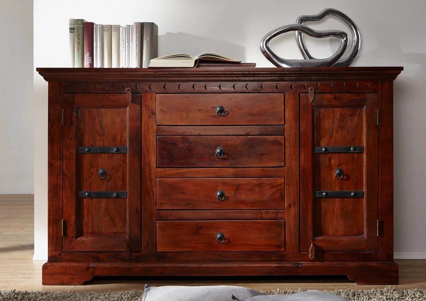 Massivmoebel24 Sideboard OXFORD Massivholz Akazie 150x45x89 Nougat Lackiert