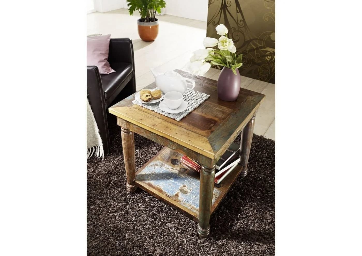 Massivmoebel24 Couchtisch Altholz 60x60x60 cm bunt lackiert FABLE