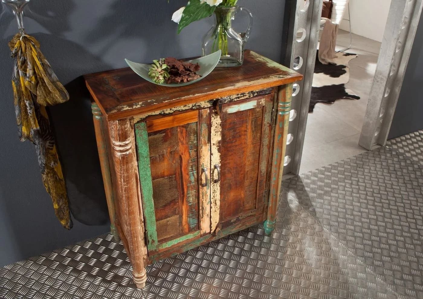 Massivmoebel24 Kommode FABLE Massivholz Vintage Bunt Lackiert