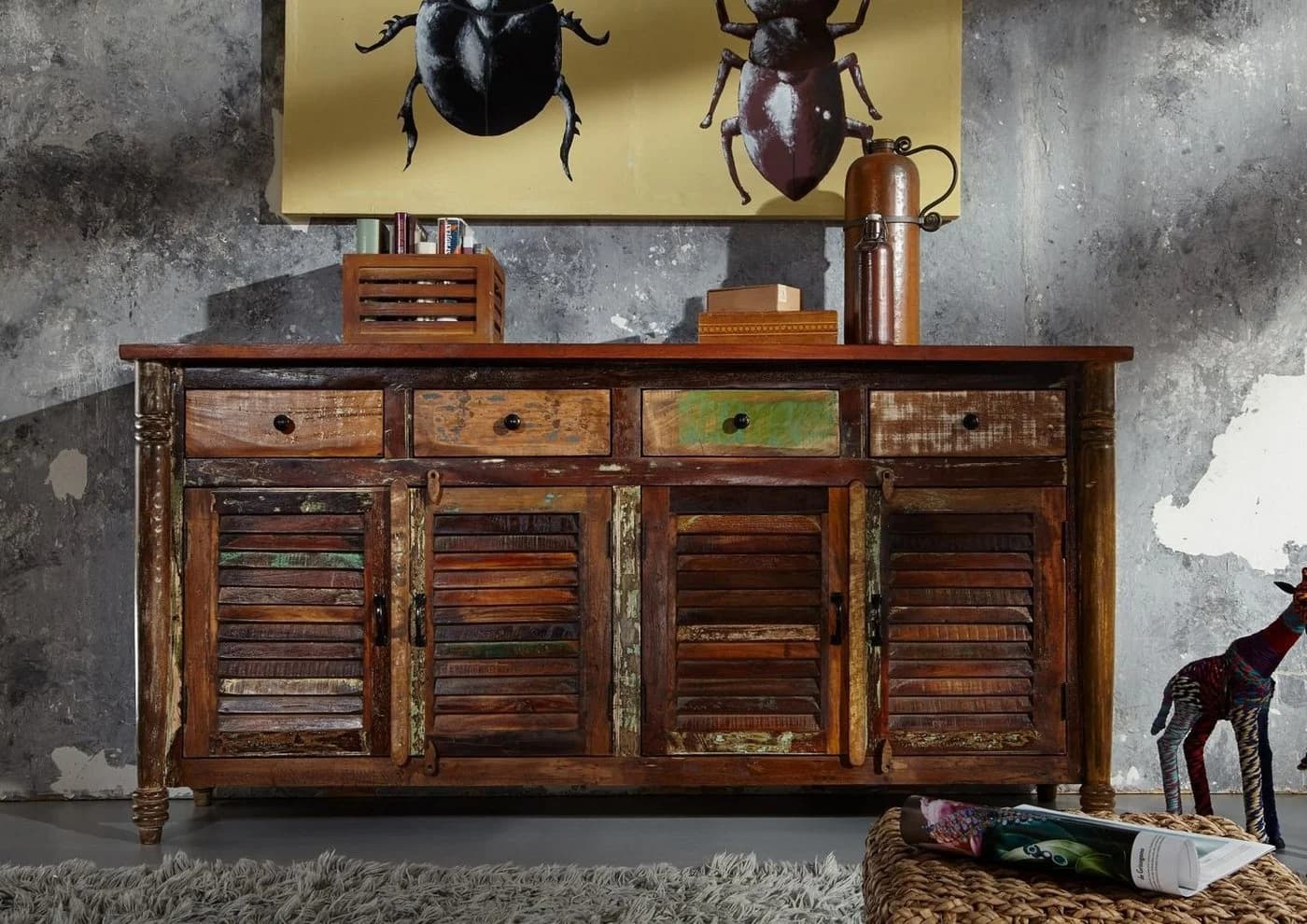 Massivmoebel24 Sideboard FABLE Massivholz Altholz 183x42x90 mehrfarbig lackiert - Bild 3