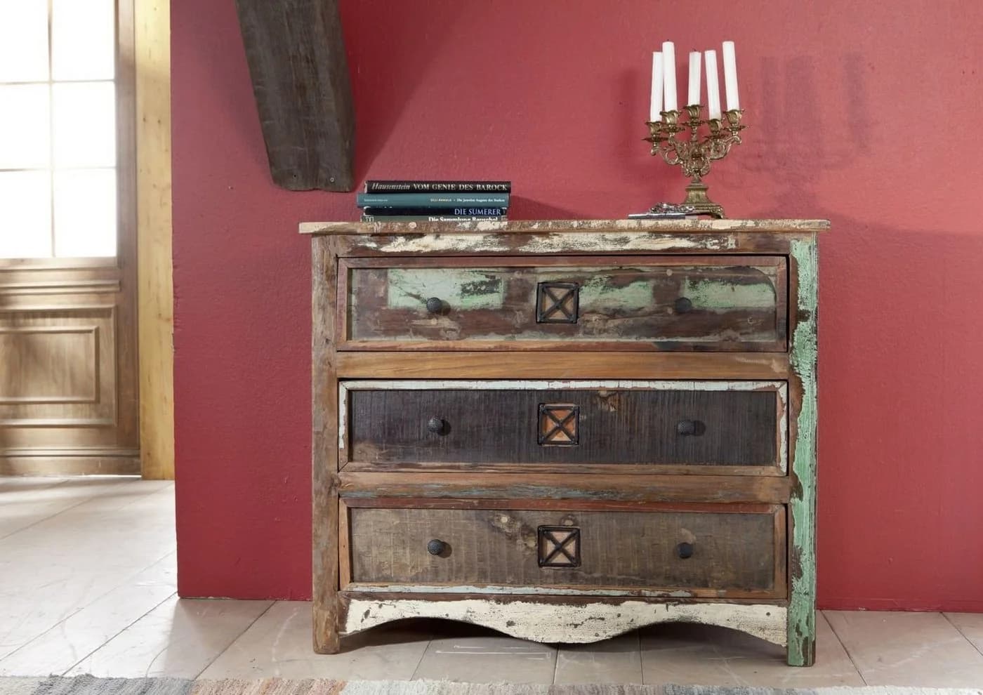 Massivmoebel24 Kommode NATURE OF SPIRIT Bunt Vintage Altholz