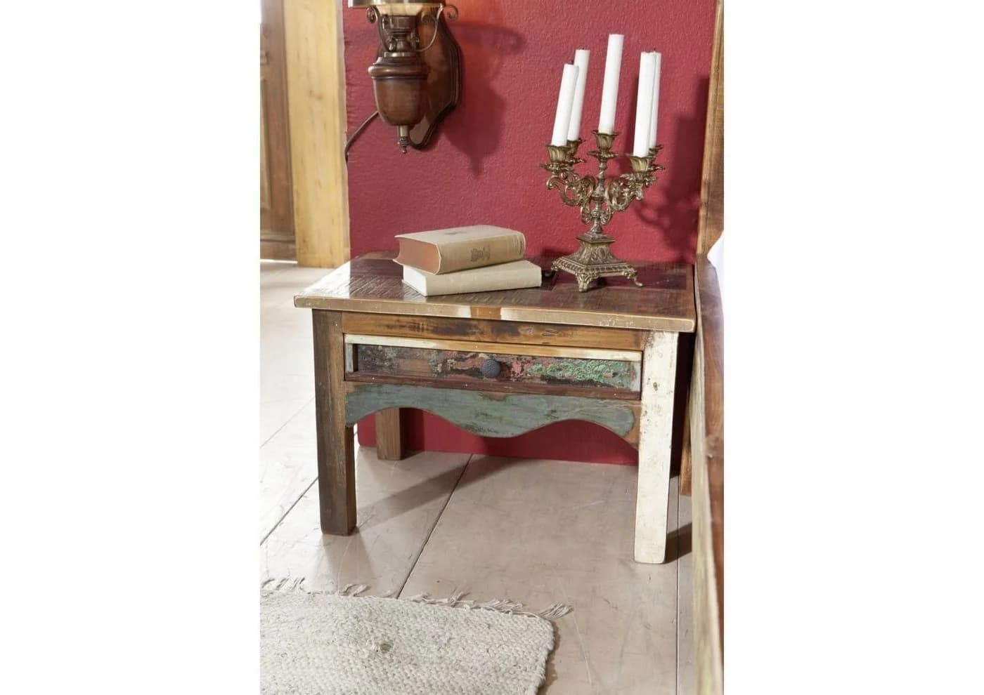 Massivmoebel24 Nachttisch NATURE OF SPIRIT Vintage Bunt Altholz