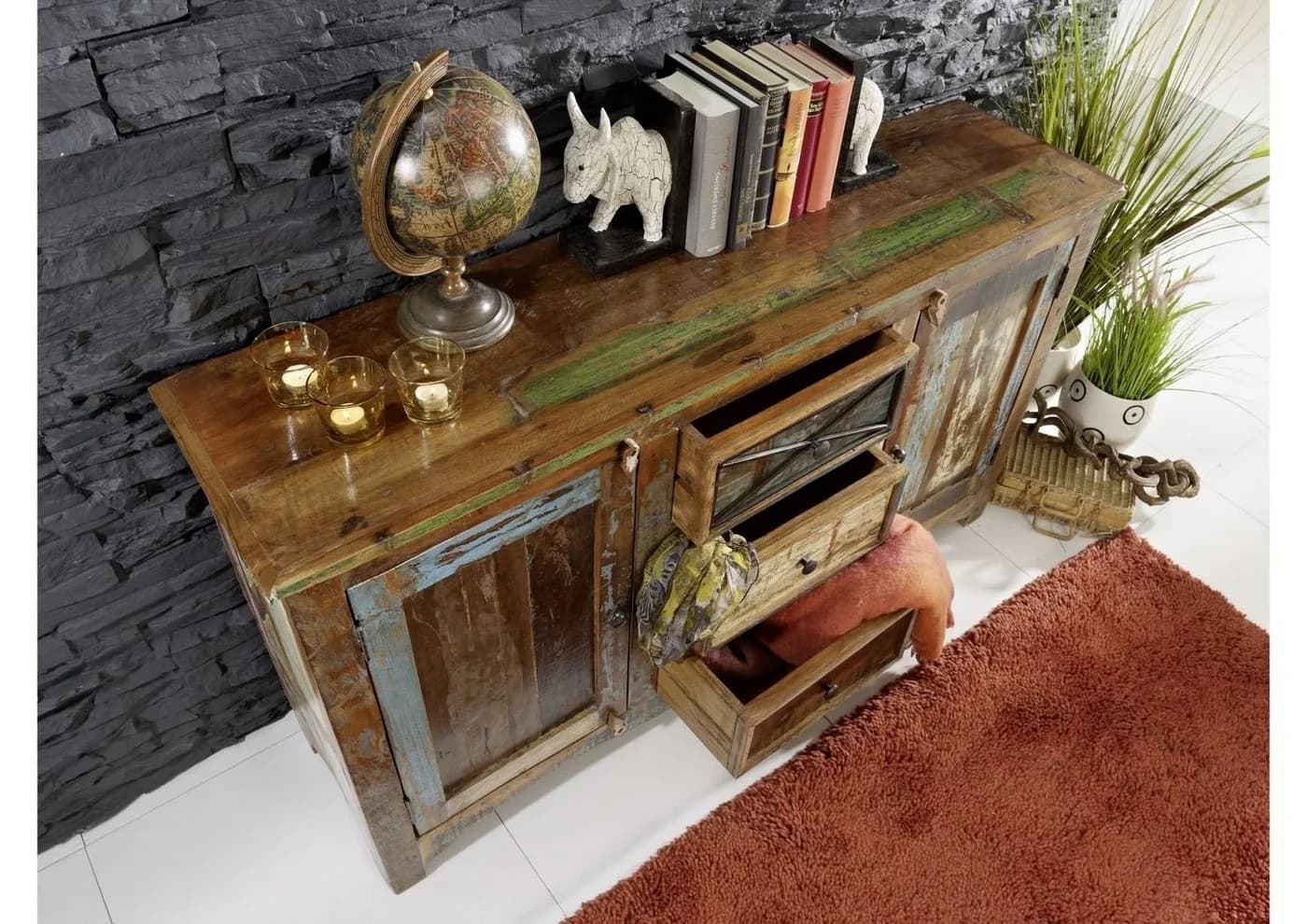 Massivmoebel24 Sideboard NATURE OF SPIRIT Vintage Massivholz Bunt