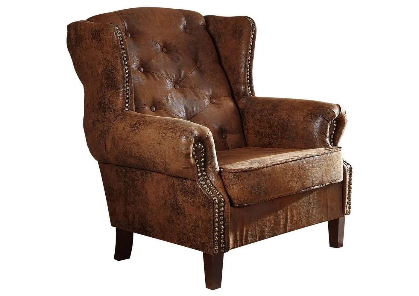 Massivmoebel24 Chesterfield Ohrensessel Braun Lederlook - Bild 2