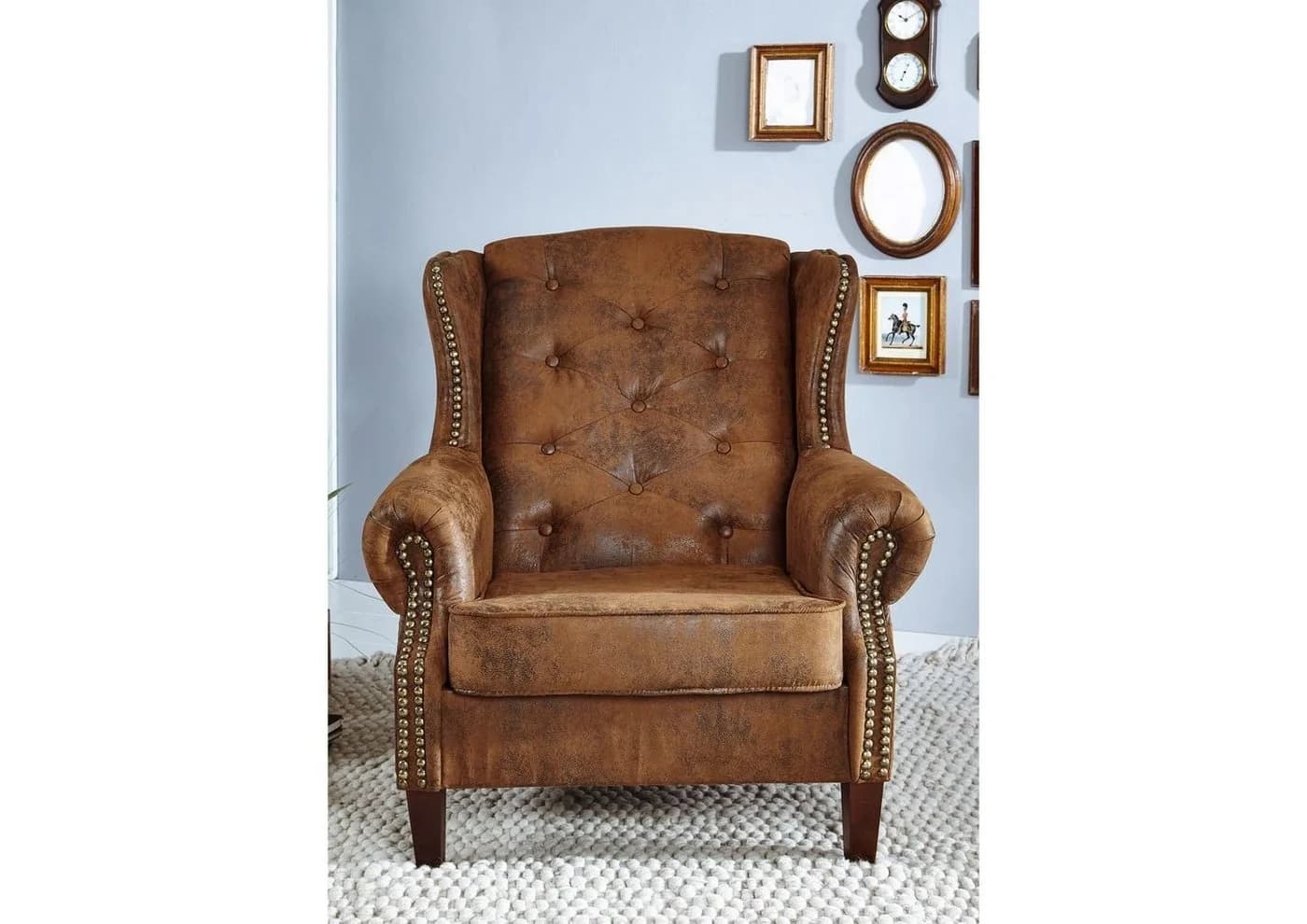 Massivmoebel24 Chesterfield Ohrensessel Braun Lederlook - Bild 3