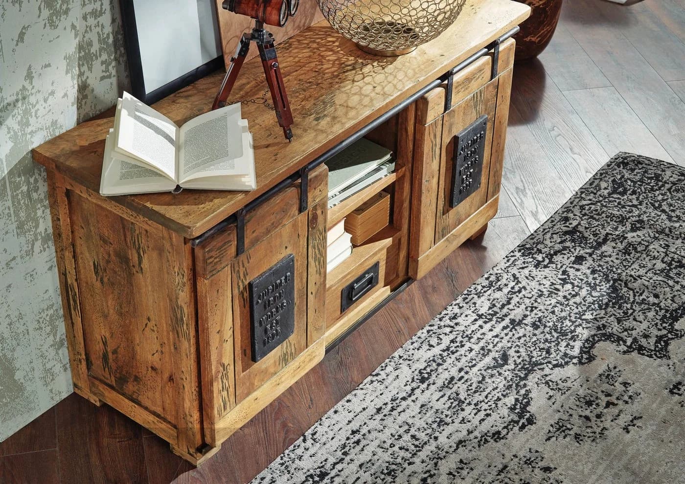 Massivmoebel24 Sideboard RAILWAY Mango Massivholz Beige Lackiert