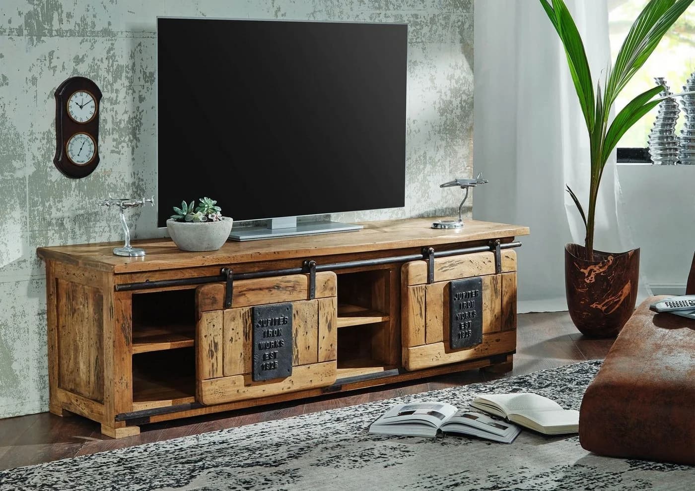 Massivmoebel24 TV-Board RAILWAY Massivholz Mango Beige Lackiert