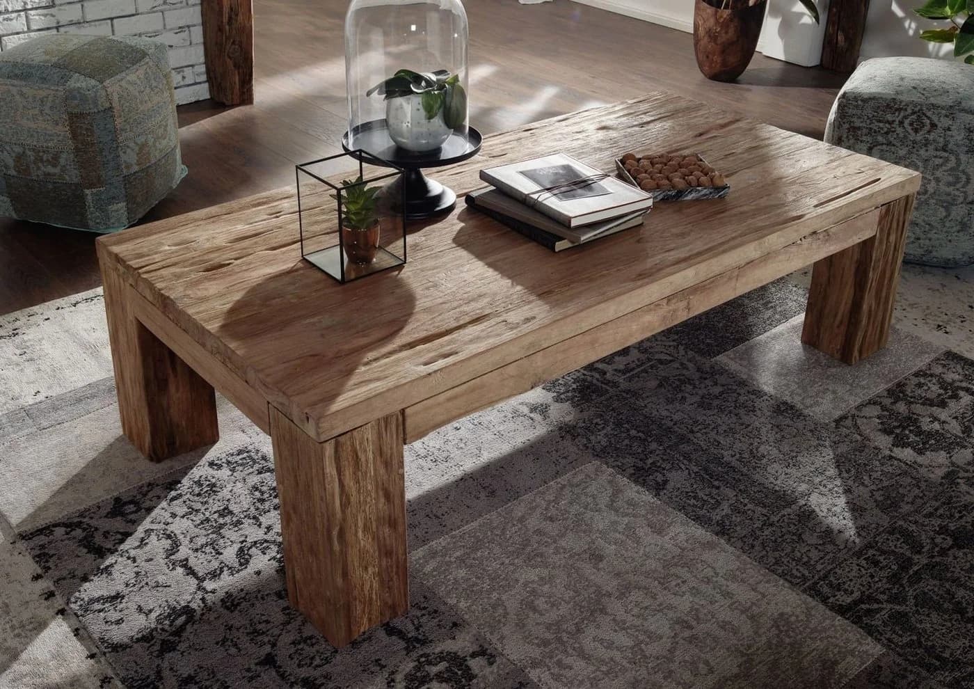 Massivmoebel24 Couchtisch BASSANO Teak Massivholz