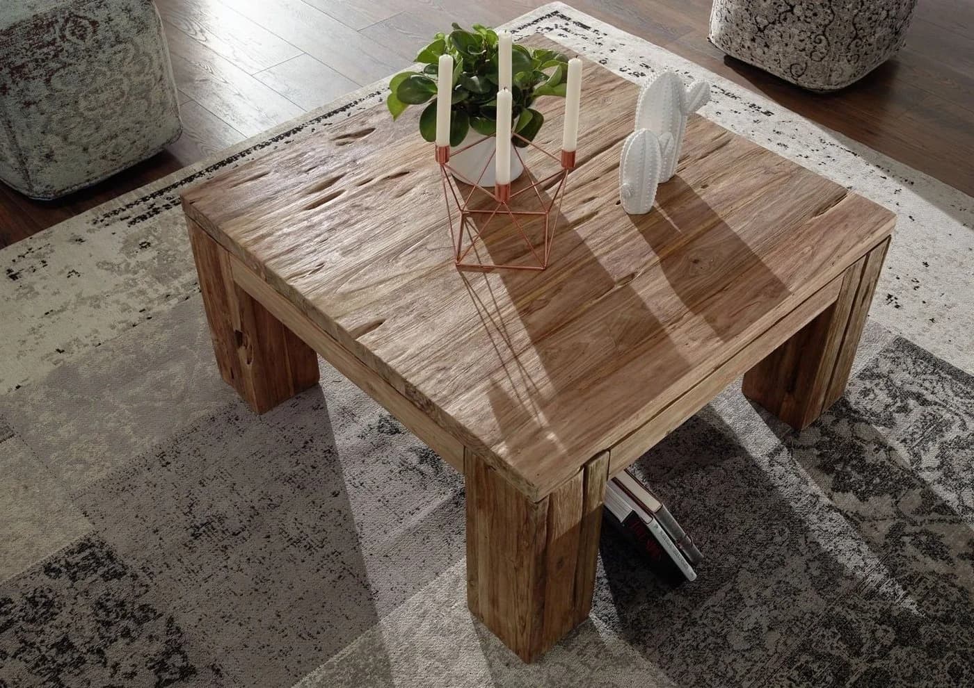 Massivmoebel24 Couchtisch Teak 90x90x45 BASSANO