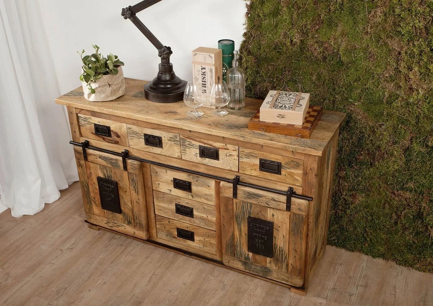 Massivmoebel24 Sideboard RAILWAY Eiche Massivholz Industrial Design