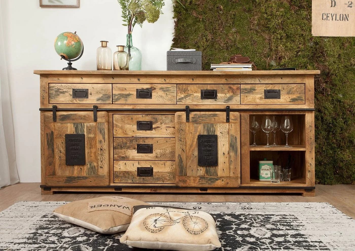 Massivmoebel24 Sideboard RAILWAY Mango Industrial Schiebetüren - Bild 5