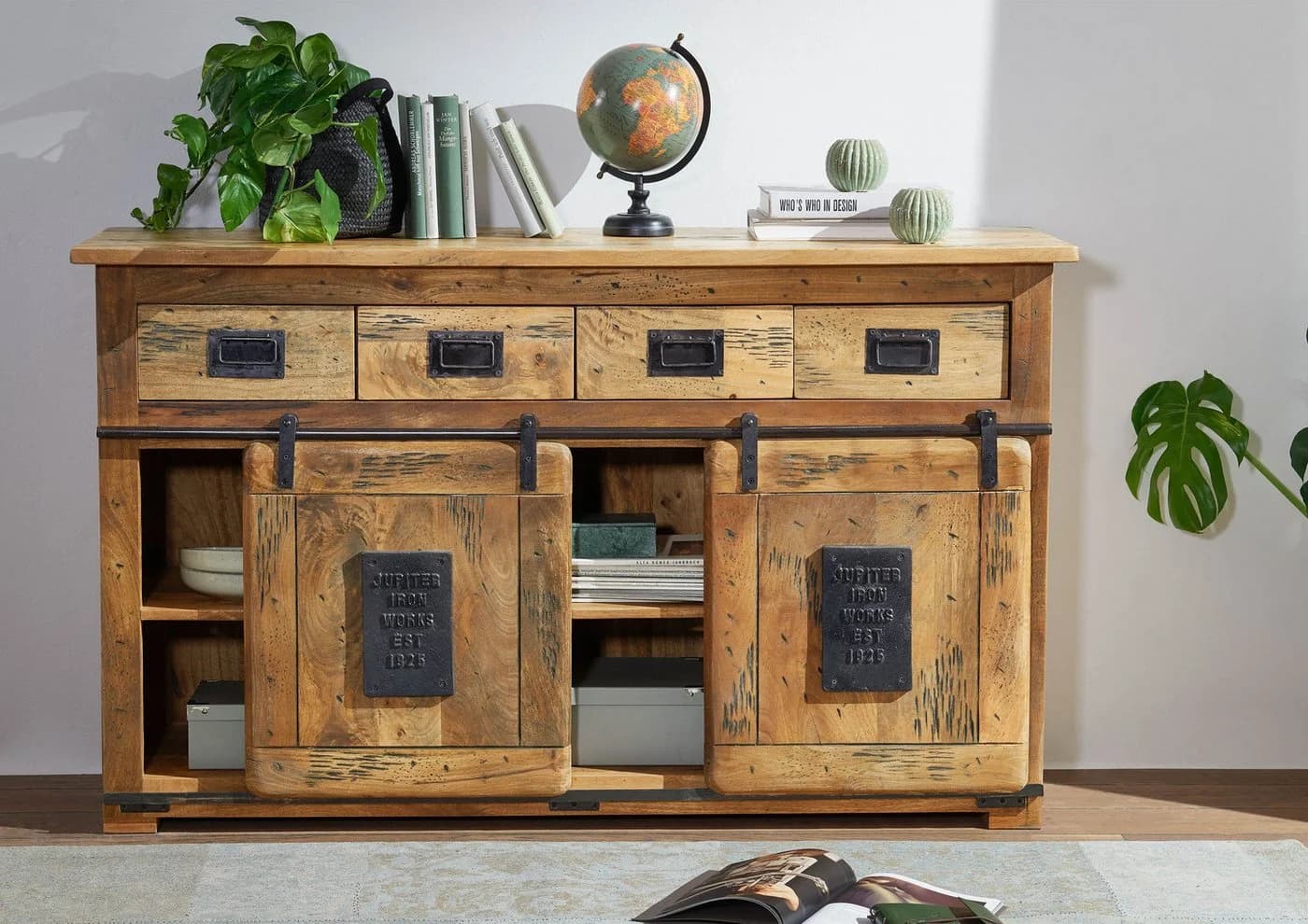Massivmoebel24 Sideboard RAILWAY Mango Massivholz Beige Industrial - Bild 3