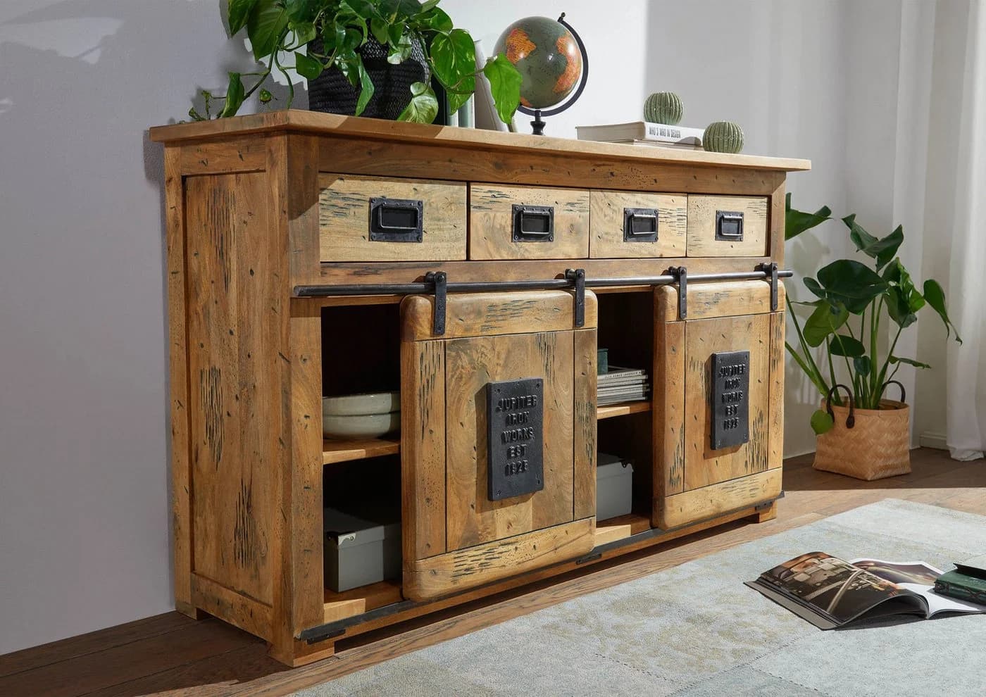 Massivmoebel24 Sideboard RAILWAY Mango Massivholz Beige Industrial - Bild 4