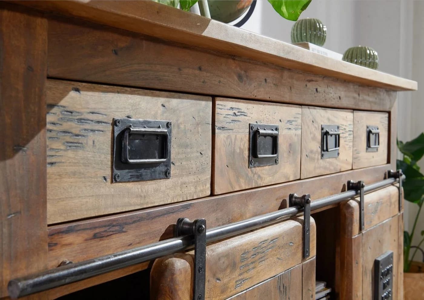 Massivmoebel24 Sideboard RAILWAY Mango Massivholz Beige Industrial - Bild 5