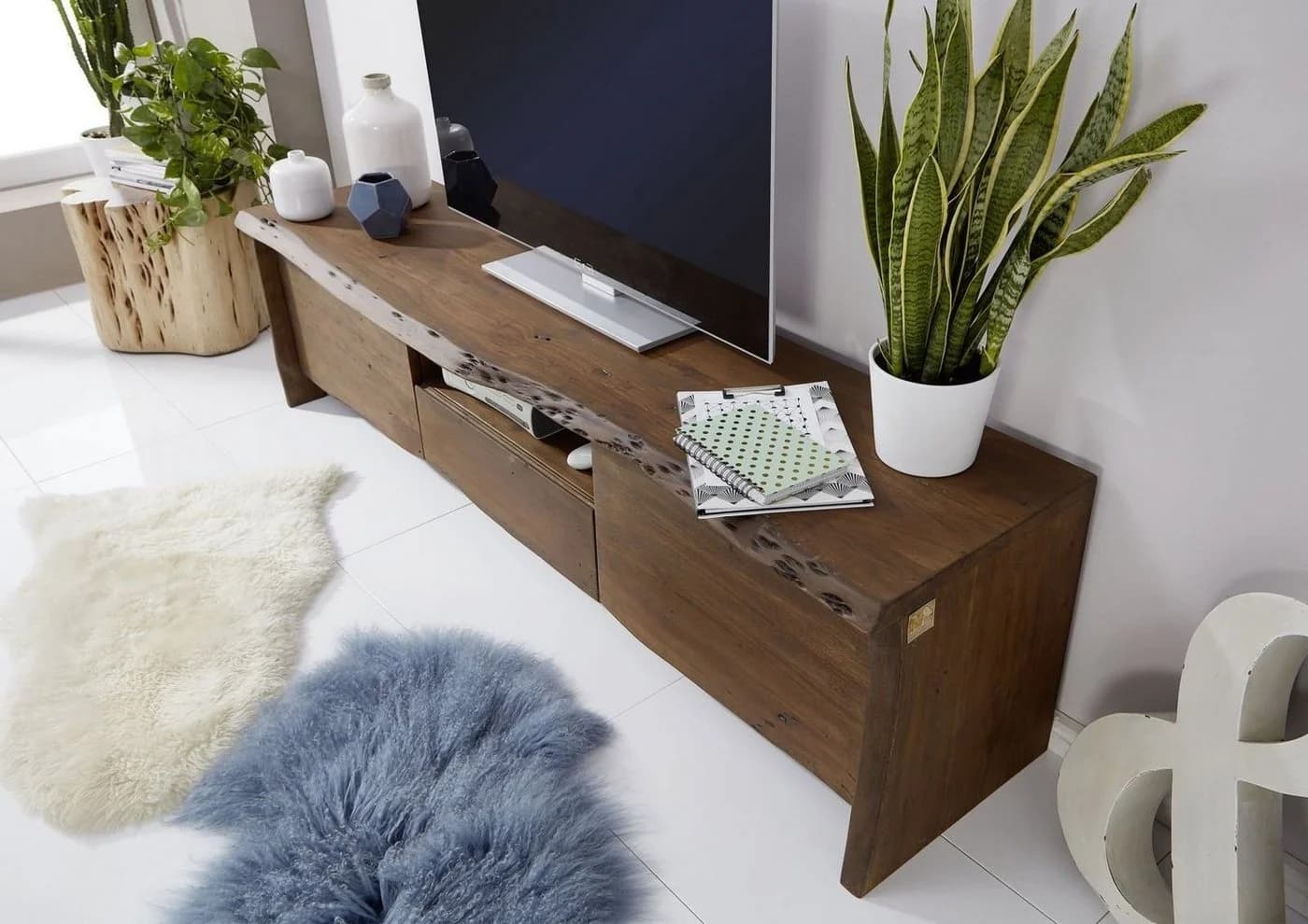 Massivmoebel24 TV-Board PURE ACACIA Massivholz braun lackiert