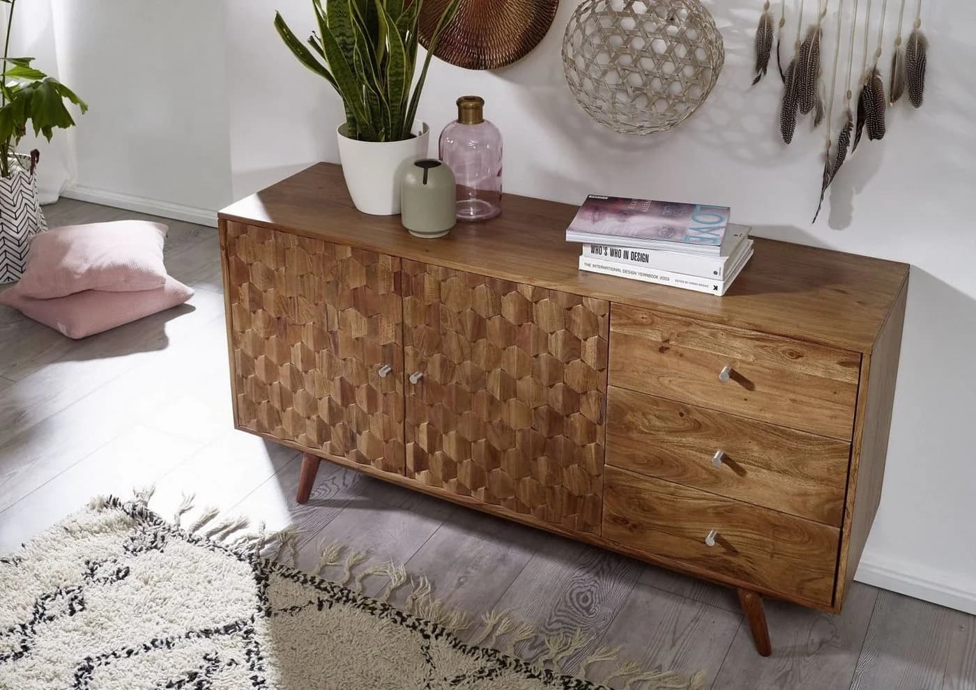 Massivmoebel24 Sideboard MOSAYK Akazie Massivholz natur lackiert