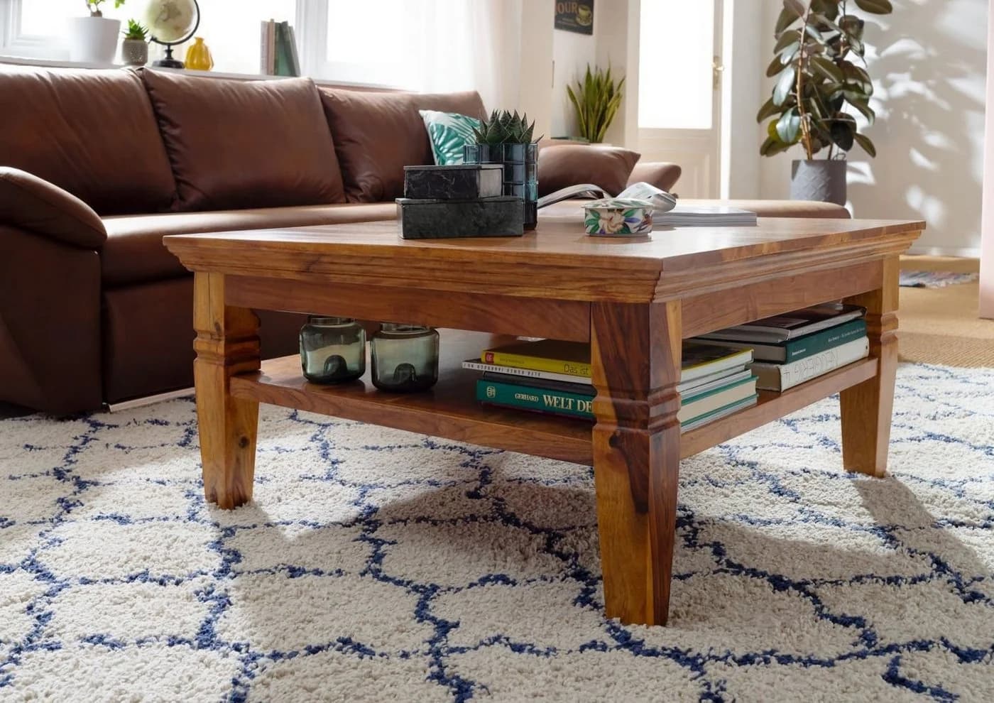 Massivmoebel24 Couchtisch Akazie 85x85x45 cm honig lackiert OXFORD - Bild 3