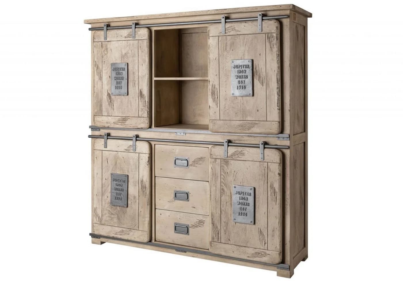 Massivmoebel24 Highboard RAILWAY Eiche massiv beige Industrial Look - Bild 2