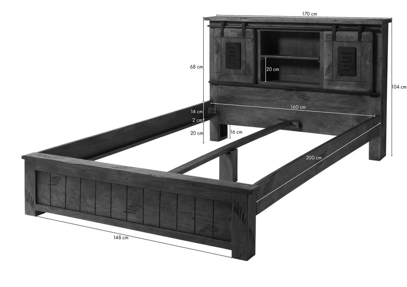 Massivmoebel24 Massivholzbett RAILWAY Mango 160x200x105 Naturlackiert - Bild 5