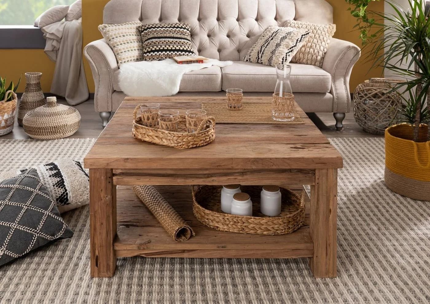 Massivmoebel24 Couchtisch Teak 90x90x45 cm Beige Unbehandelt - Bild 3