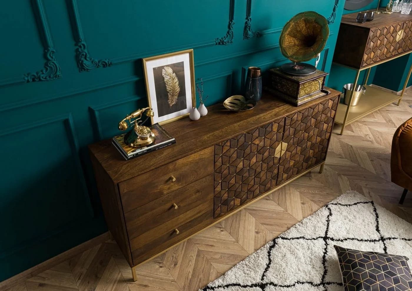 Massivmoebel24 Sideboard DIAMOND Mango Massivholz braun geölt