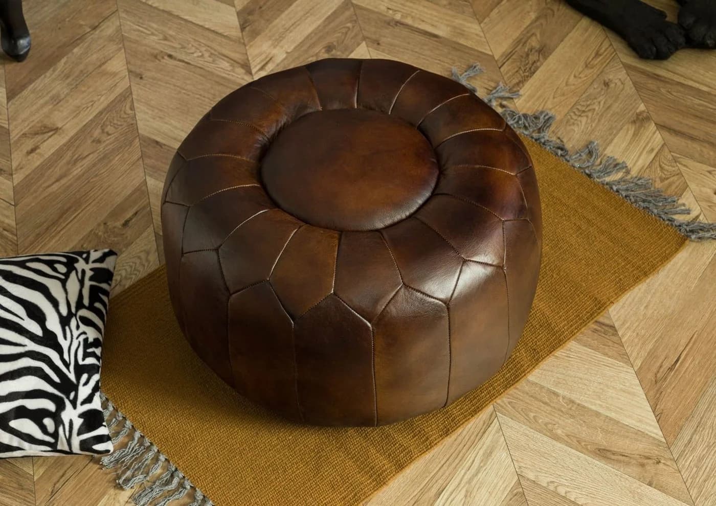 Massivmoebel24 Hocker CHESTERFIELD Echtleder Braun